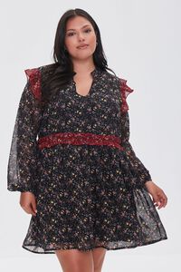 BLACK/MULTI Plus Size Ditsy Floral Mini Dress, image 1
