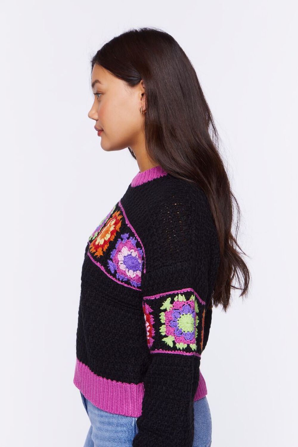 BLACK/MULTI Floral Crochet Sweater, image 2