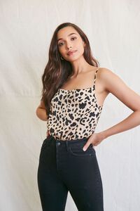 TAN/BLACK Leopard Print Cami Bodysuit, image 1