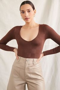 BROWN Checkered Long-Sleeve Bodysuit, image 1