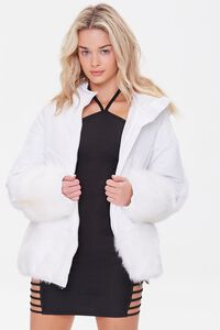 WHITE/WHITE Faux Fur-Trim Puffer Jacket, image 1