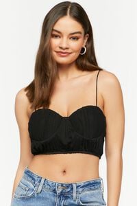 BLACK Shirred Cropped Bustier Cami, image 1
