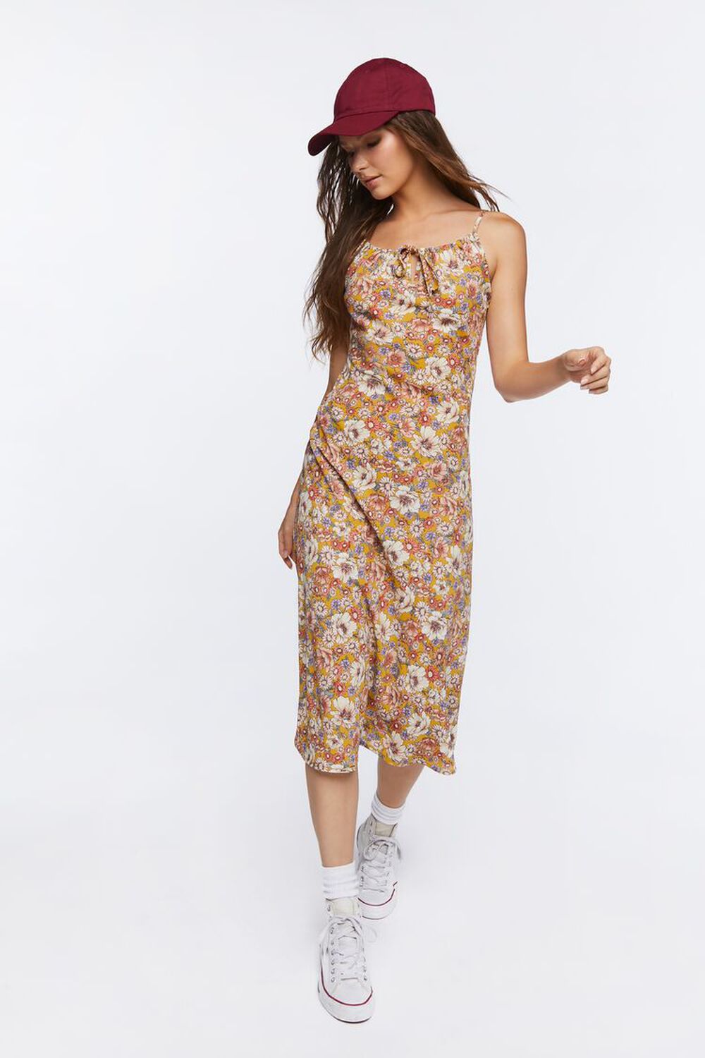 YELLOW/MULTI Floral Print Cami Midi Dress, image 1