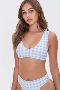 BLUE/WHITE Gingham Bralette Bikini Top, image 1