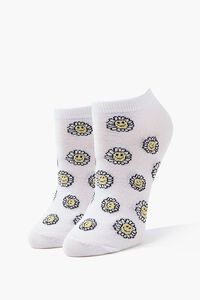 WHITE/MULTI Happy Face Floral Print Ankle Socks, image 1