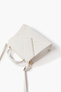 WHITE Quilted Chevron Faux Leather Satchel, image 4