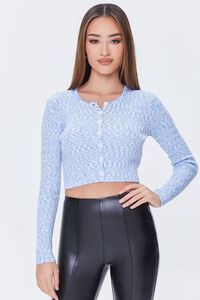 BLUE/WHITE Marled Cardigan Sweater, image 5