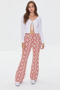 POMPEIAN RED /CREAM Floral Print Flare Pants, image 5