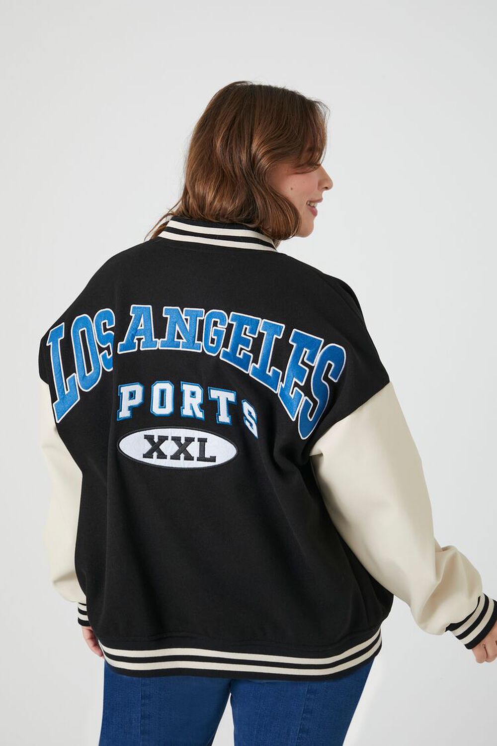 BLACK/MULTI Plus Size Los Angeles Varsity Jacket, image 3