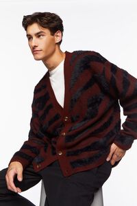 BROWN/BLACK Plush Zebra Print Cardigan Sweater, image 1