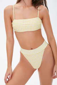 YELLOW/WHITE Gingham High-Cut Bikini Bottoms, image 4
