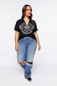 BLACK/SILVER Plus Size Motorcycle Graphic Chain Tee, image 4