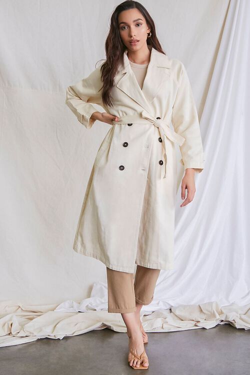 IVORY Twill Double-Breasted Trench Coat, image 4