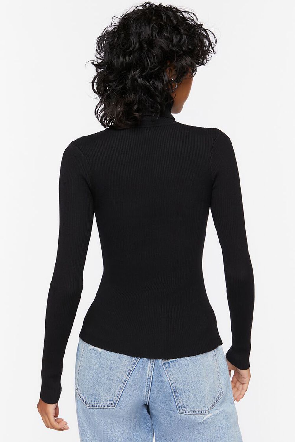 BLACK Ribbed Turtleneck Sweater-Knit Top, image 3
