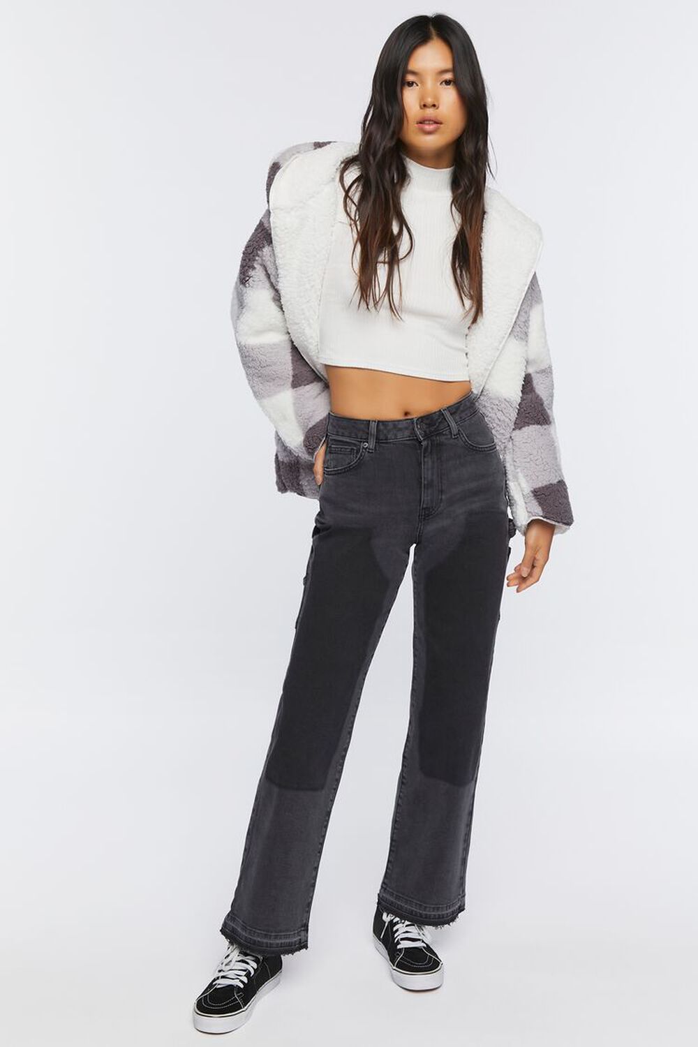 Washed-Panel High-Rise Jeans