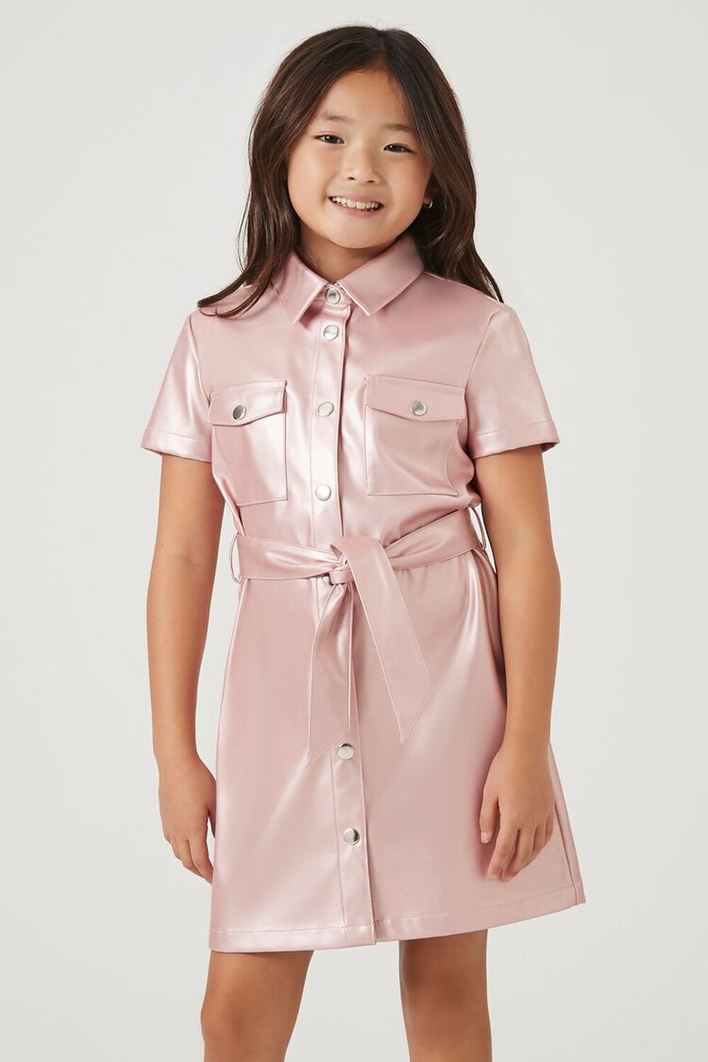 PINK Girls Faux Leather Shirt Dress (Kids), image 1