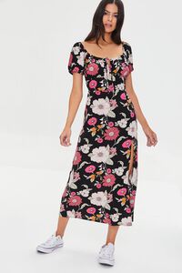 BLACK/MULTI Floral Print Midi Dress, image 4