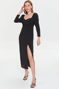 BLACK Shirred Midi Slit Dress, image 4