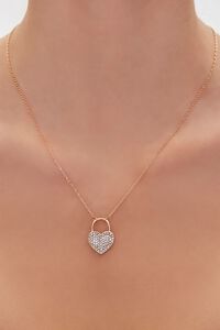 GOLD Rhinestone Heart Charm Necklace, image 1