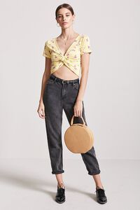 YELLOW/PINK Floral Twist-Front Crop Top, image 4