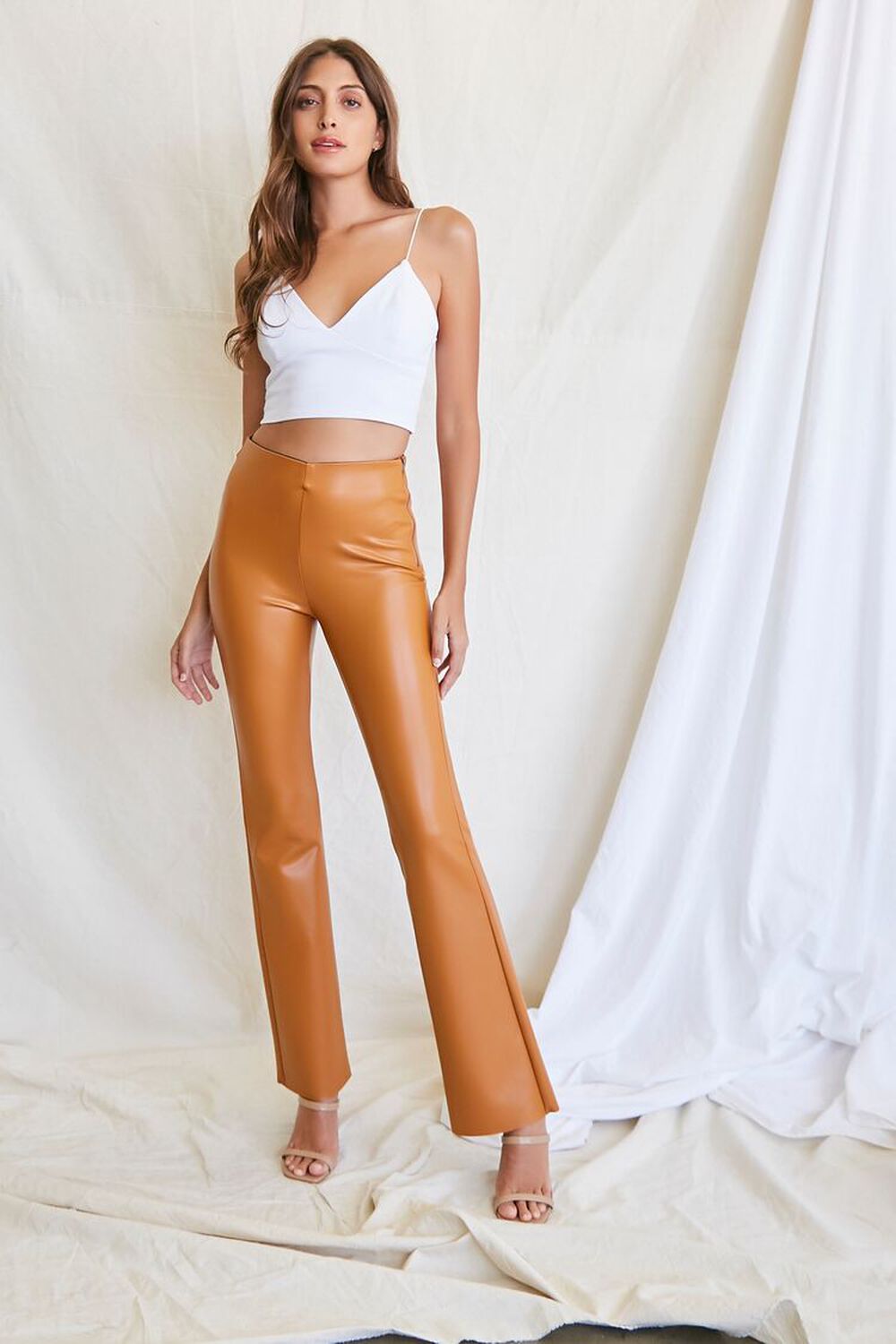 CAMEL Faux Leather Flare Pants, image 1