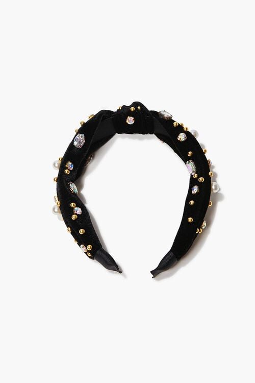 BLACK Faux Pearl & Stud Velvet Headband, image 3