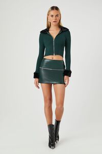 DARK GREEN/BLACK Faux Fur-Trim Zip-Up Sweater, image 4