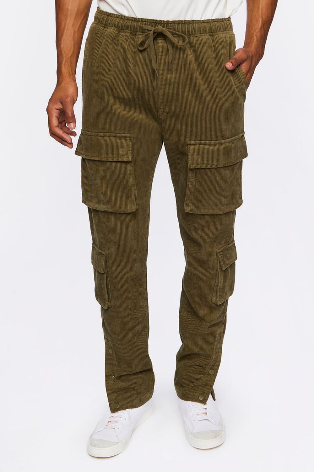 Corduroy Button-Hem Slim-Fit Pants, image 2