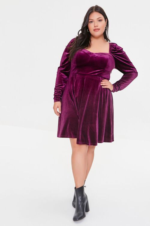 PURPLE Plus Size Sweetheart Velvet Mini Dress, image 4