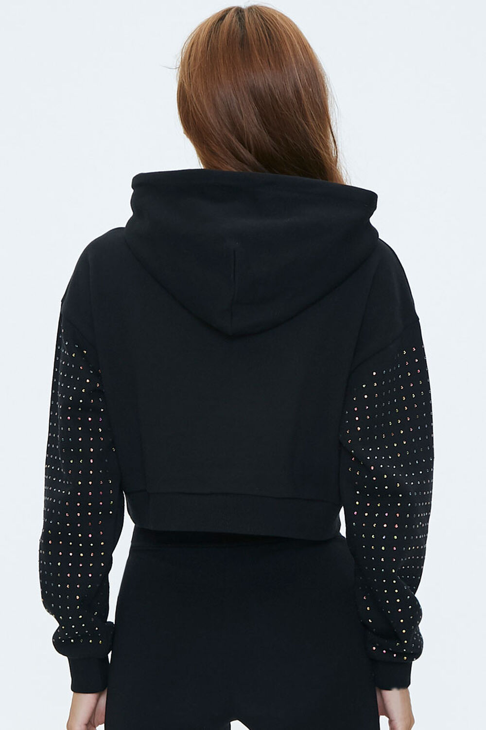 BLACK/SILVER Dropped Studded-Sleeve Hoodie, image 3