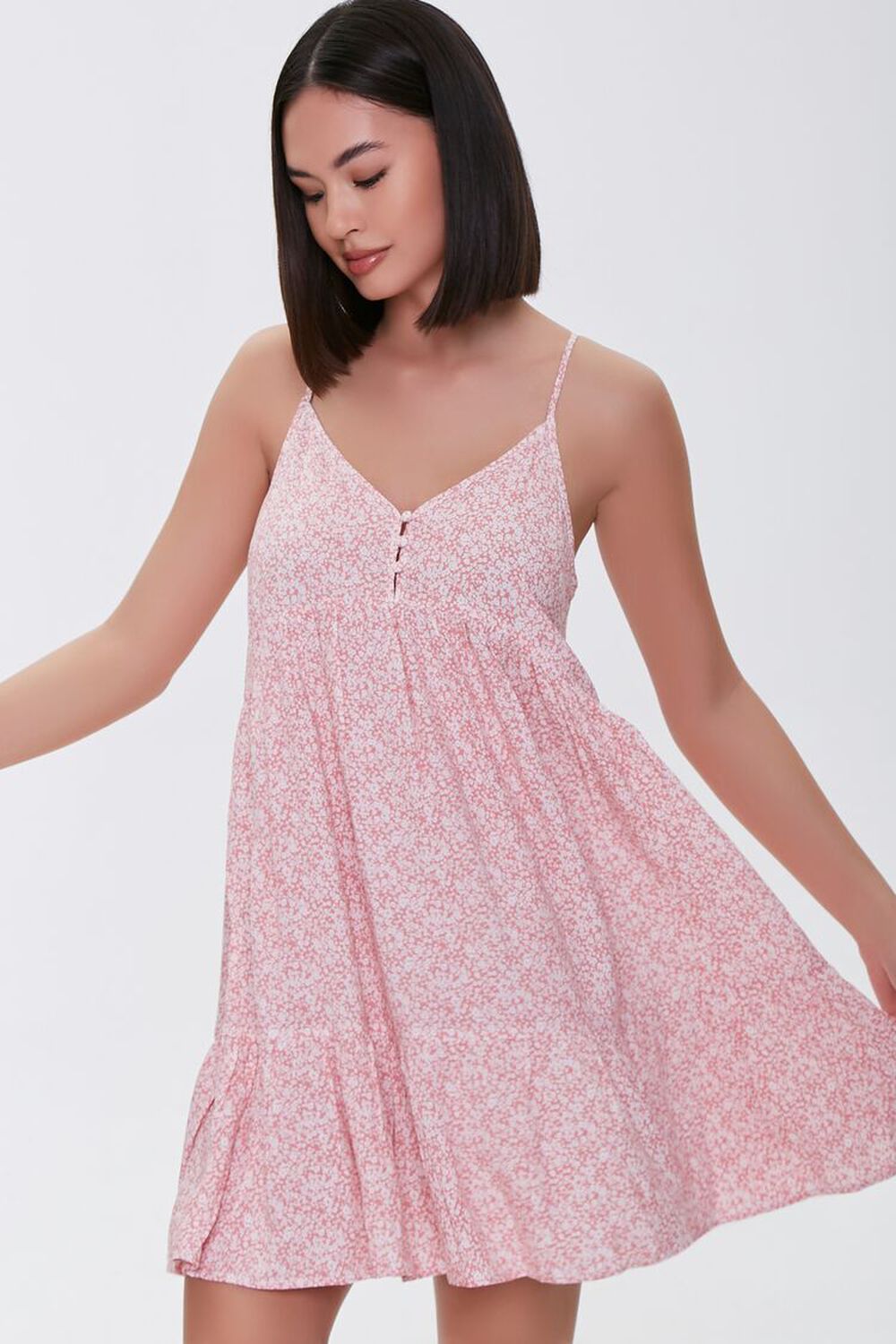 ROSE/CREAM Ditsy Floral Print Mini Dress, image 1