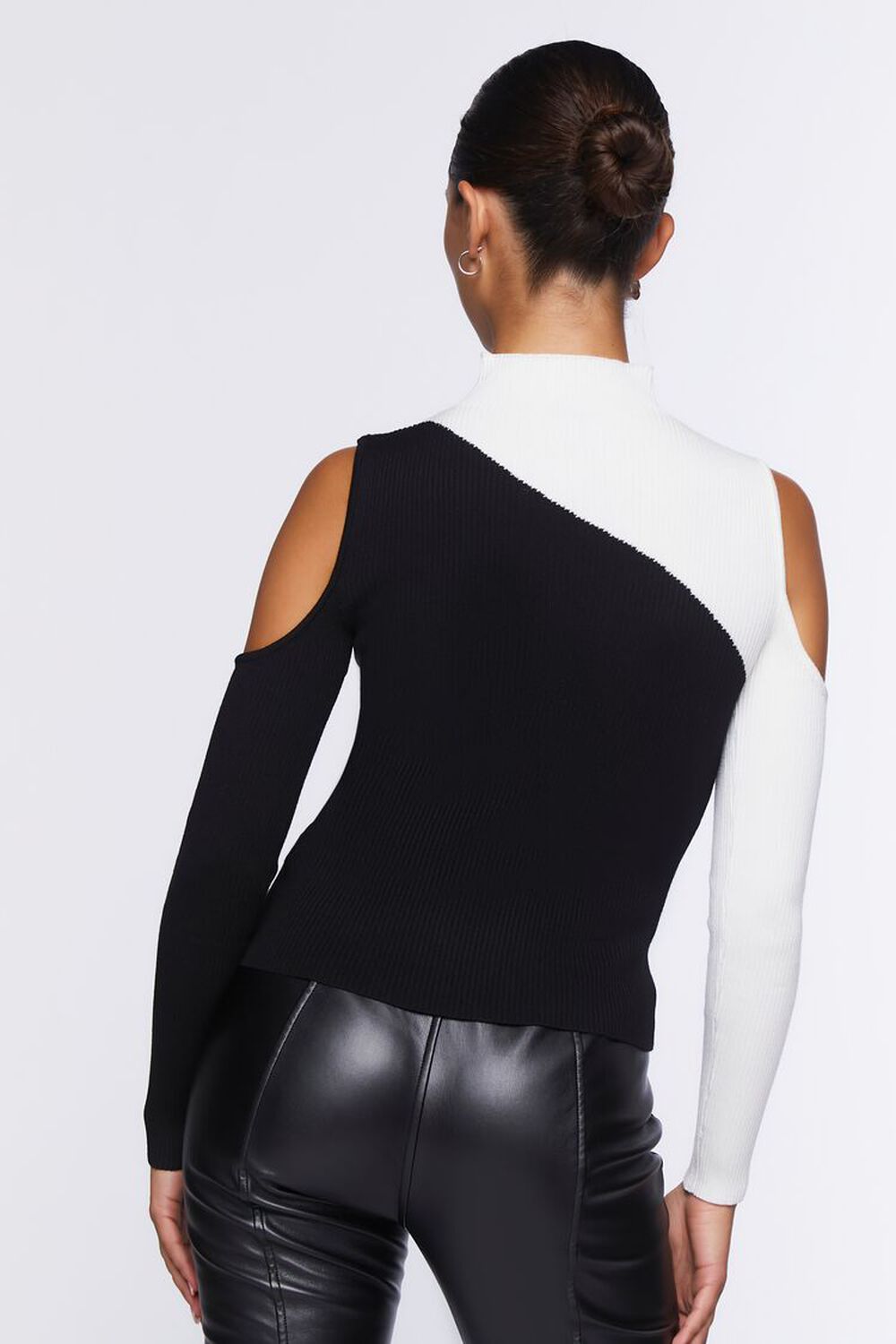 BLACK/VANILLA Open-Shoulder Colorblock Sweater, image 3