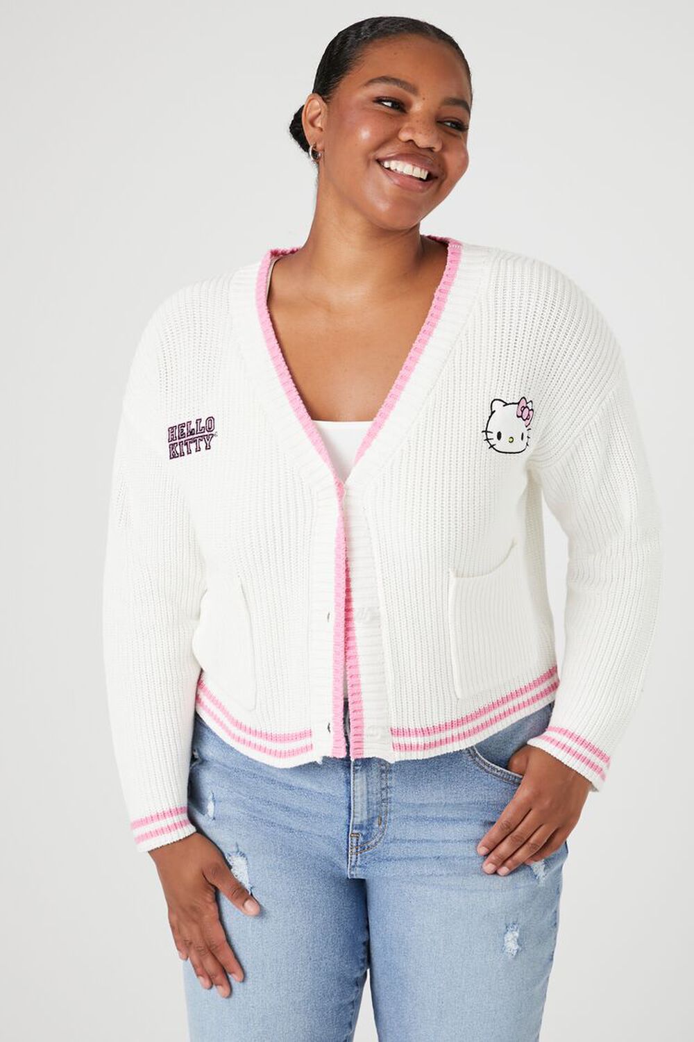 CREAM/MULTI Plus Size Hello Kitty Cardigan Sweater, image 1