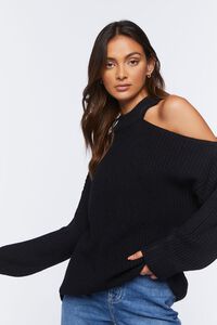 BLACK Asymmetrical Open-Shoulder Sweater, image 1
