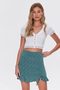 GREEN/LIGHT GREEN Floral Print Mini Skirt, image 1