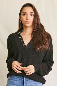 BLACK Purl-Yoke Buttoned Sweater, image 1