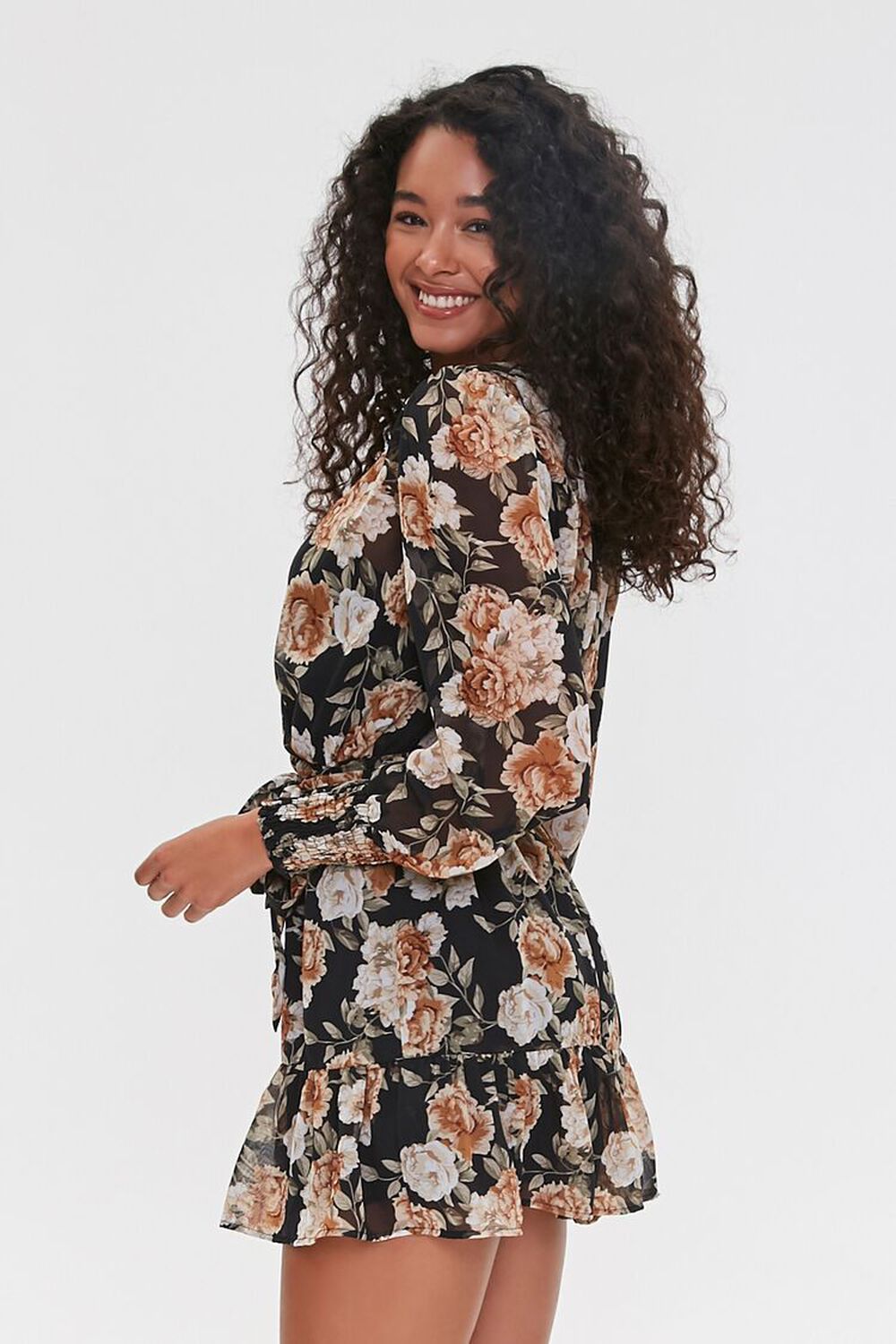 BLACK/TAUPE Floral Print Mini Dress, image 2
