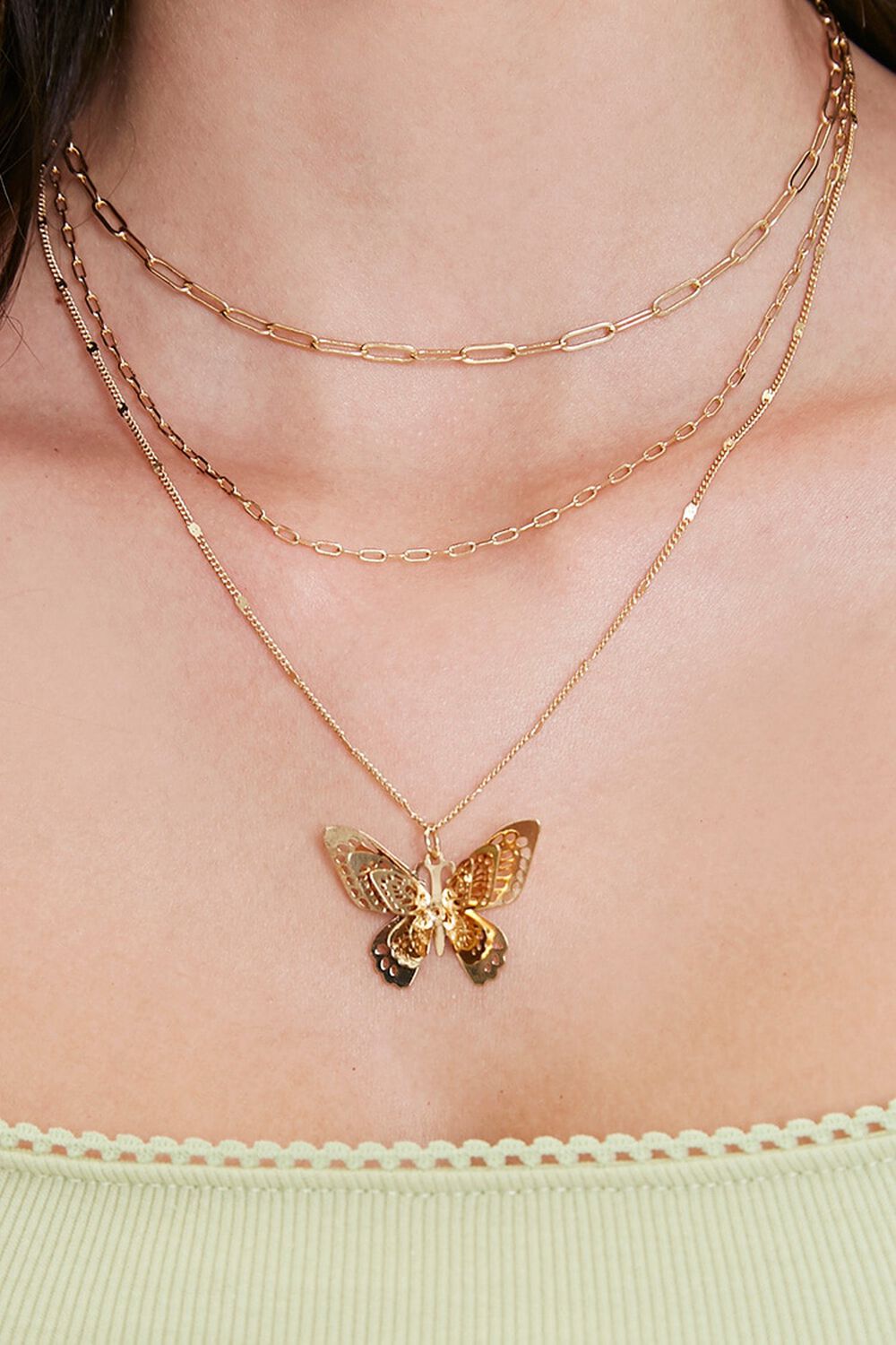 GOLD Butterfly Pendant Layered Necklace, image 1
