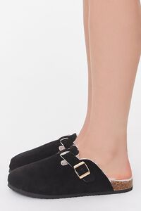 BLACK Faux Suede Buckled Mules, image 2