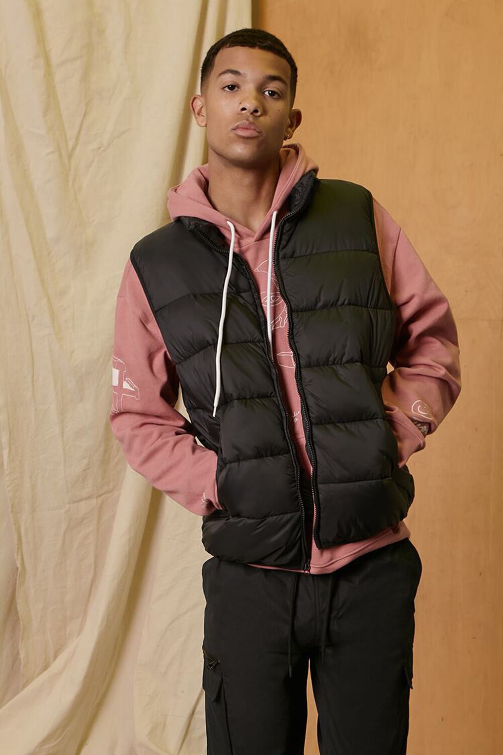 BLACK Quilted Zip-Up Puffer Vest, image 1