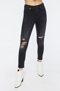 WASHED BLACK Long Distressed High-Rise Jeans, image 2