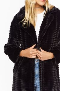 BLACK Ribbed Faux Fur Longline Coat, image 5