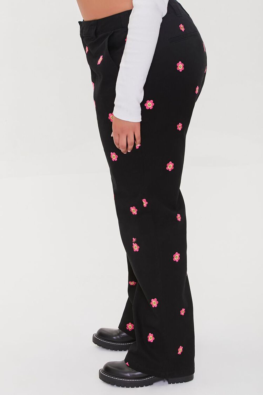 BLACK/MULTI Plus Size Happy Face Floral Print Pants, image 3