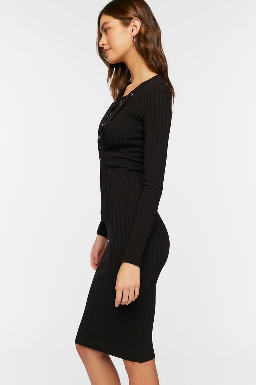 BLACK Lace-Up Bodycon Midi Dress, image 3