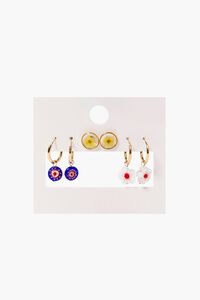 GOLD/MULTI Floral Hoop & Stud Earrings, image 1