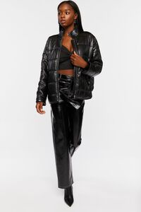 Faux Leather Quilted Zip-Up Jacket, image 4