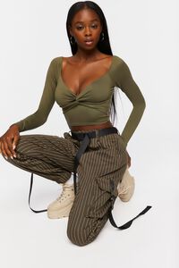 OLIVE/WHITE Pinstripe Belted Cargo Pants, image 5