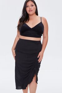 BLACK Plus Size Ruched Drawstring Midi Skirt, image 6
