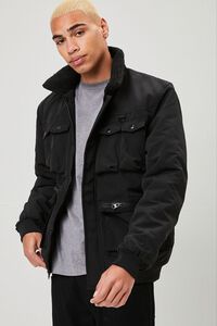 BLACK/CREAM Twill Faux-Shearling Collar Jacket, image 2