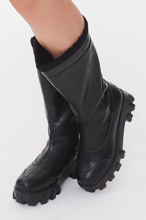 BLACK Faux Leather Platform Boots, image 1